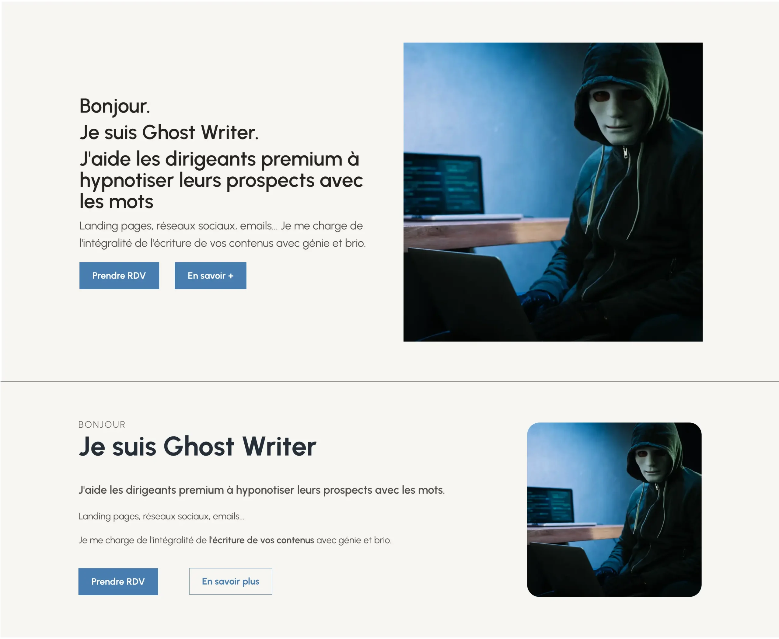 Comparaison de deux versions d’une même interface avec une hiérarchie visuelle différente