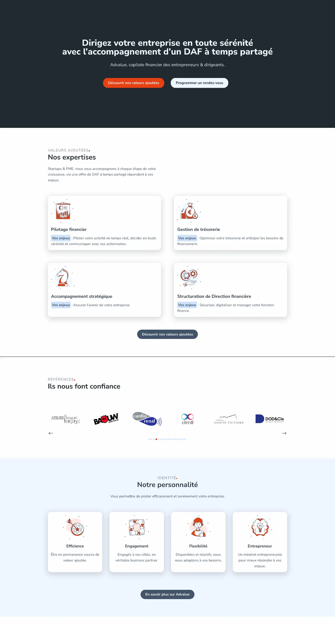 Page d’accueil du site Advalue